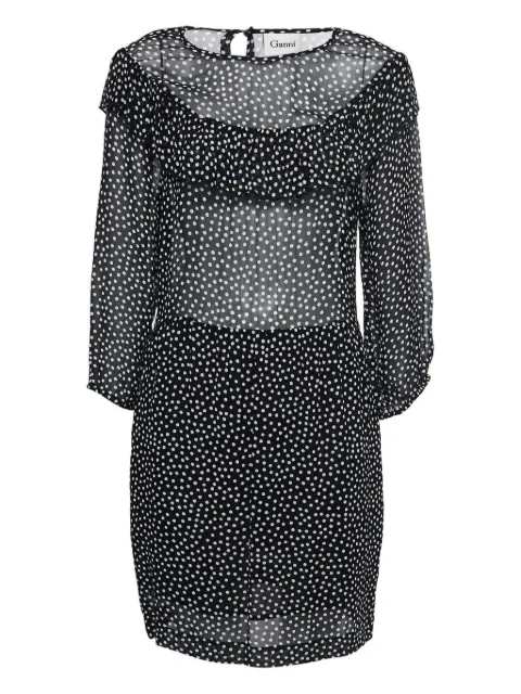 GANNI polka dot ruffled dress Black 805230