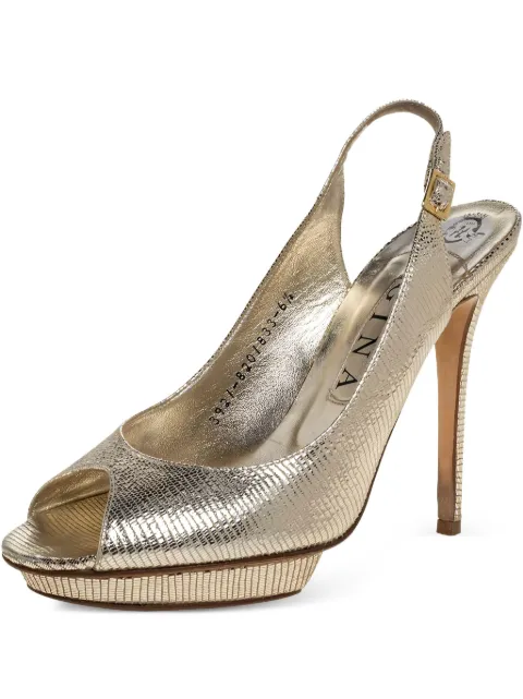 Gina 2024 lizard embossed leather slingback sandals Gold 323271