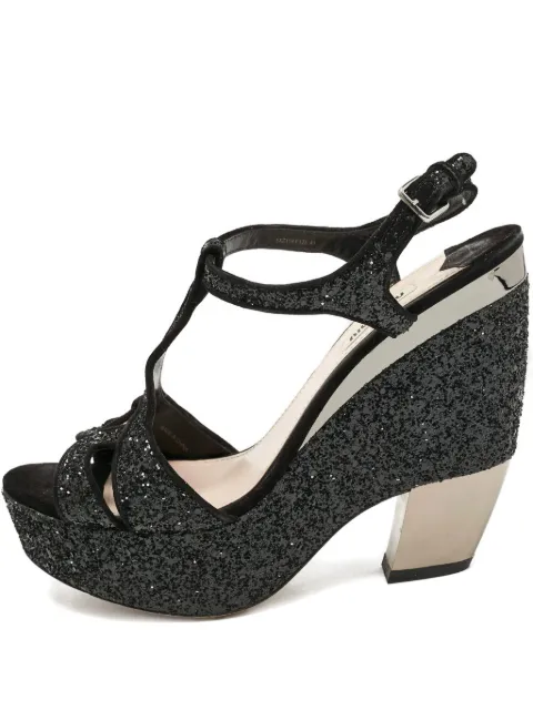 Miu Miu Pre-Owned 110mm glitter platform sandals Black 1156029