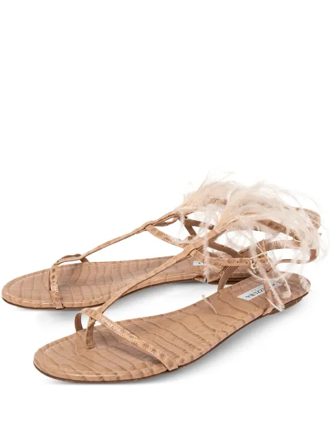 Aquazzura snakeskin feather-detail sandals Neutrals 505008