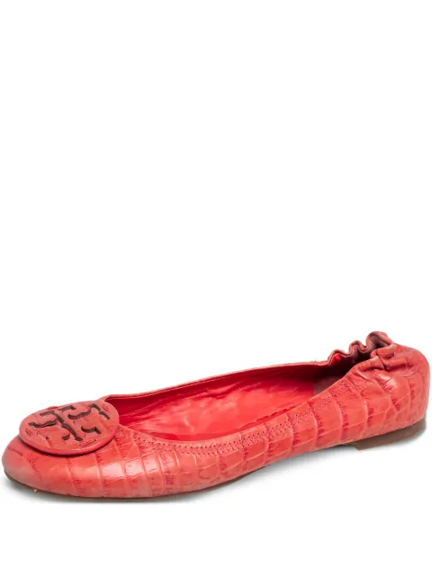 Tory Burch 2023 Croc Embossed Leather Ballet Flats Orange 472136