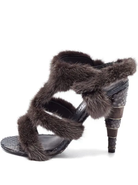 Ferragamo Pre-Owned fur python leather sandals Brown 894857