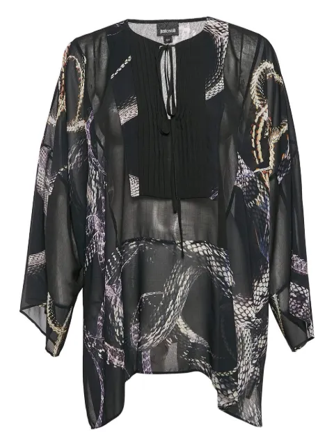 Just Cavalli Vintage snake-print pleated blouse Black 1044371