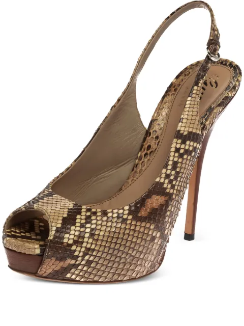 Gucci Pre-Owned 140mm snakeskin leather slingback sandals Neutrals 385992