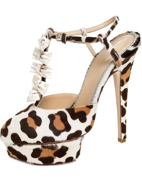 Charlotte Olympia 150mm leopard-print bow sandals Neutrals 255074