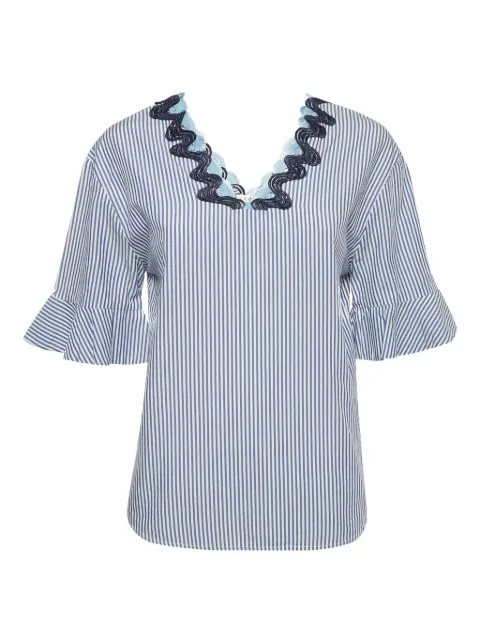 SANDRO 2024 striped ruffle blouse top Blue 1149806