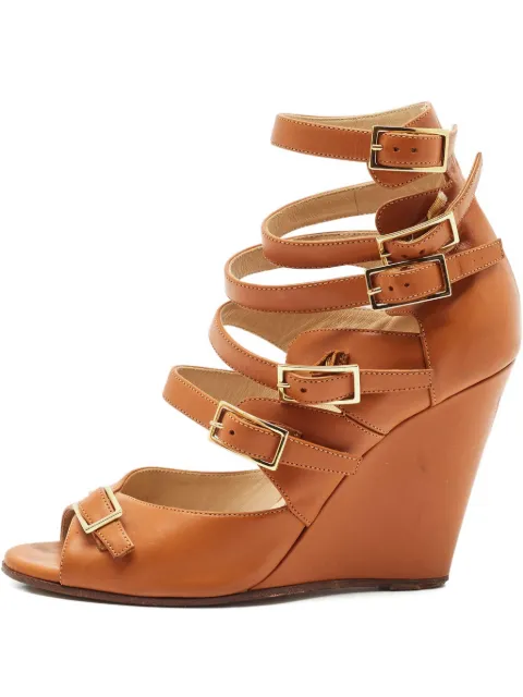 Chloé Pre-Owned 2024 Leather Buckle Wedge Sandals Brown 1148561