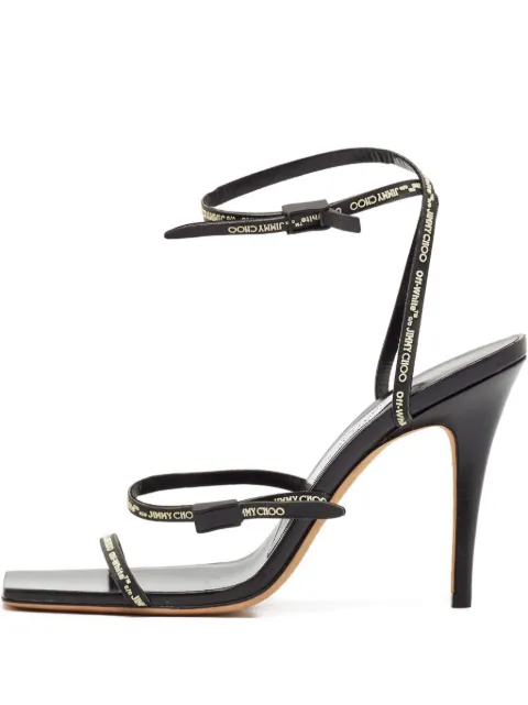 Jimmy Choo Pre-Owned 110mm leather logo-straps heeled sandals Black 1125311