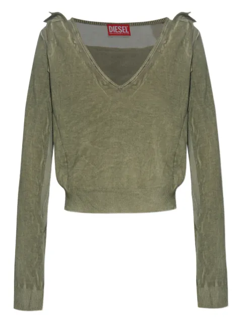 Diesel draped V-neck cotton sweater Green A196630CBDS