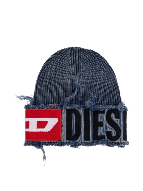 Diesel denim effect beanie with bold patch detail Blue A196750KICC