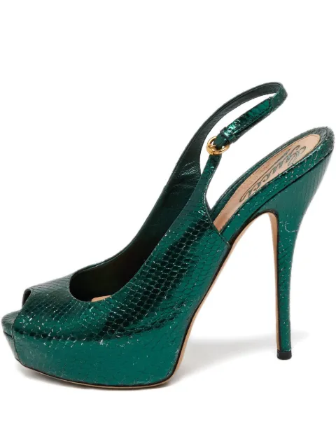 Gucci Pre-Owned 130mm Sofia snakeskin-effect sandals Green 714309
