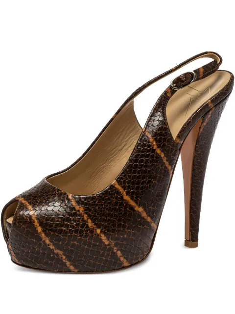 Giuseppe Zanotti Vintage 135mm python-embossed slingback sandals Brown 413824