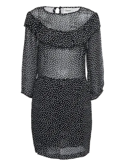 GANNI polka-dot ruffle dress Black 805217