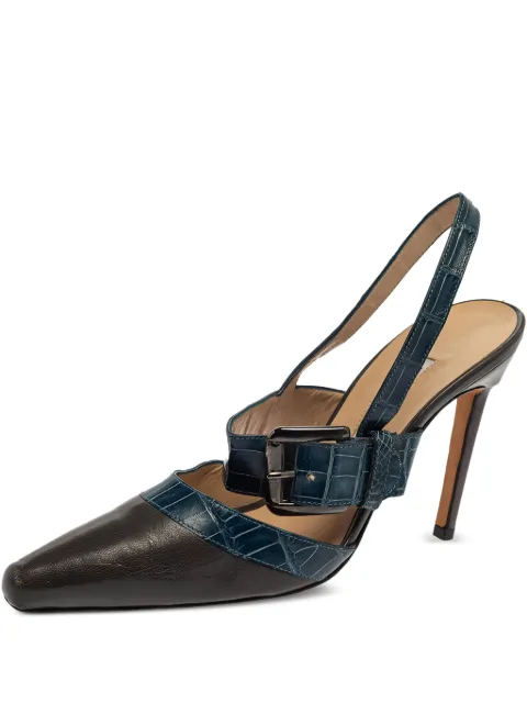 Manolo Blahnik 95mm pointed-toe buckled slingback pumps Blue 384175