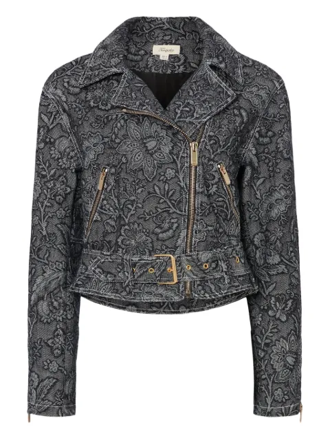 Temperley London floral-print belted biker jacket Black 25AWFCD54955