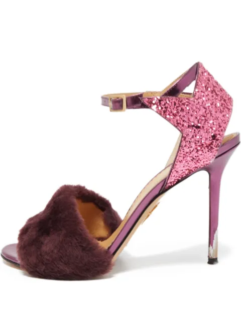 Charlotte Olympia 110mm fur glitter sandals Purple 851777