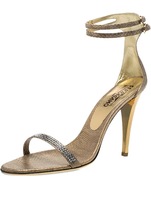Ferragamo Pre-Owned 110mm snakeskin crystal-embellished heeled sandals Gold 271819
