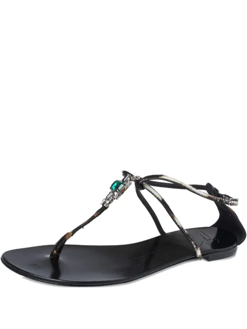 Giuseppe Zanotti Vintage crystal-embellished flat sandals Brown 325917