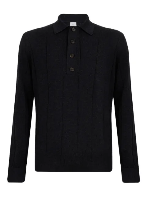 Eleventy long-sleeve ribbed polo shirt Black L76POLL09MAG0K007