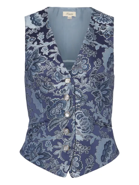 Temperley London floral-print buttoned waistcoat Blue 25AWFRA53421