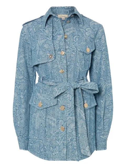 Temperley London floral-print belted denim jacket Blue 25AWFCD54860