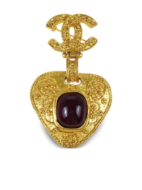 CHANEL Pre-Owned 1994 heart-shaped gripoix brooch Gold B176963