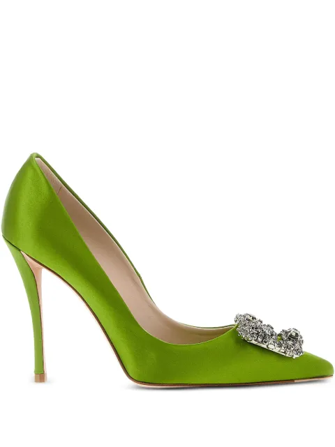 Roger Vivier 100mm flower-strass heeled pumps Green RVW41917620RS0V403