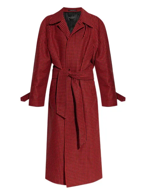 Balenciaga houndstooth-pattern belted coat Red 838933TSU02