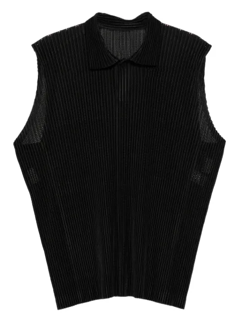 Homme Plissé Issey Miyake pleated sleeveless polo shirt Black HP56JM371