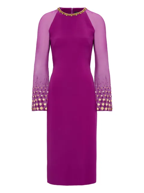 Jenny Packham Eurabia mesh-sleeve midi dress Purple JPEX350