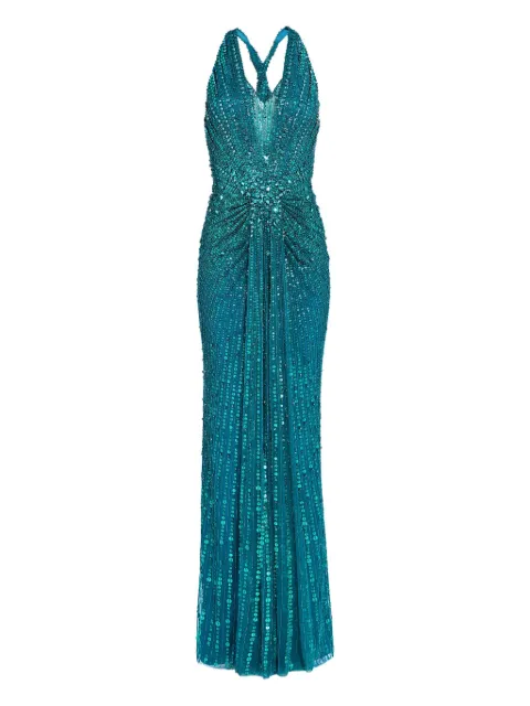 Jenny Packham Lana embellished halterneck maxi dress Blue JPCLS119ZCM