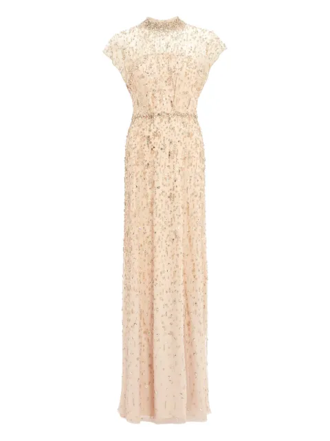 Jenny Packham crystal-embellished high-neck maxi dress Neutrals JPCLS151ZCM
