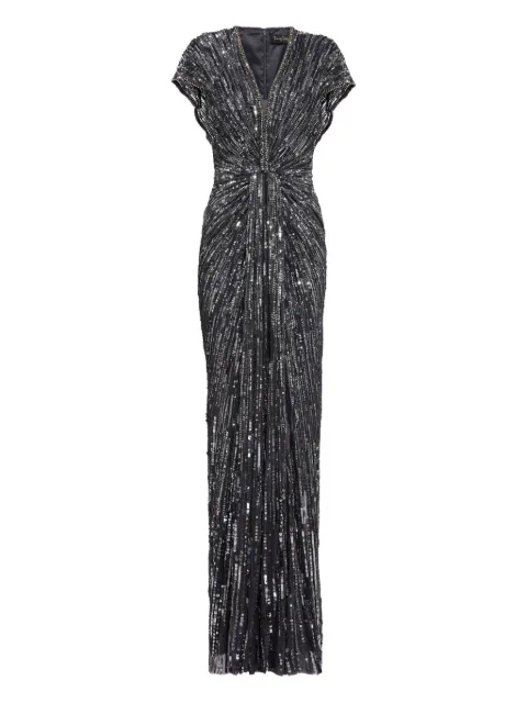 Jenny Packham Zola sequin-embellished V-neck maxi dress Grey JPCLS135ZCM