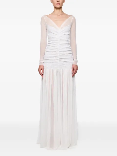Atu Body Couture long-sleeve gathered maxi dress White AT23268