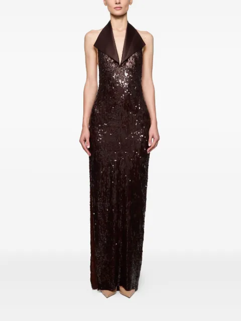 Atu Body Couture halterneck sequin midi dress Brown AT25108