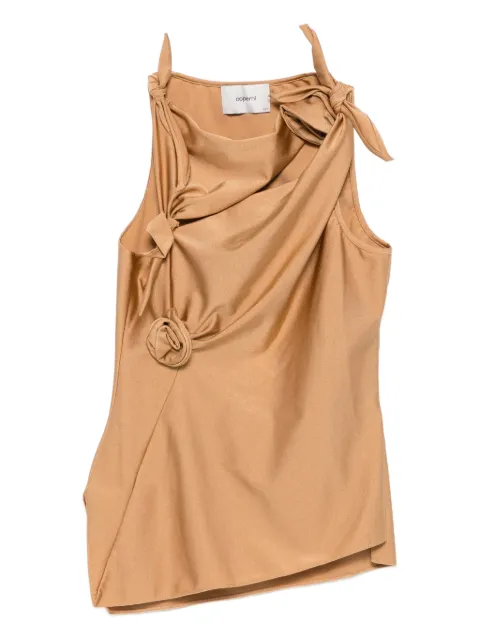 Coperni asymmetric rose-embellished knotted blouse Brown COPT76F5001