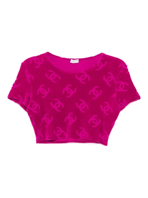 CHANEL Pre-Owned 1990s logo-debossed flocked crop top Pink 165844