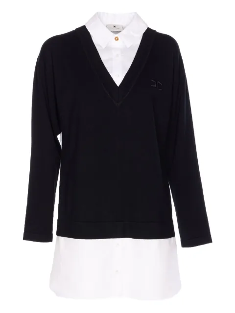 Elisabetta Franchi embroidered-logo V-neck mini day dress Black AM09T56E2