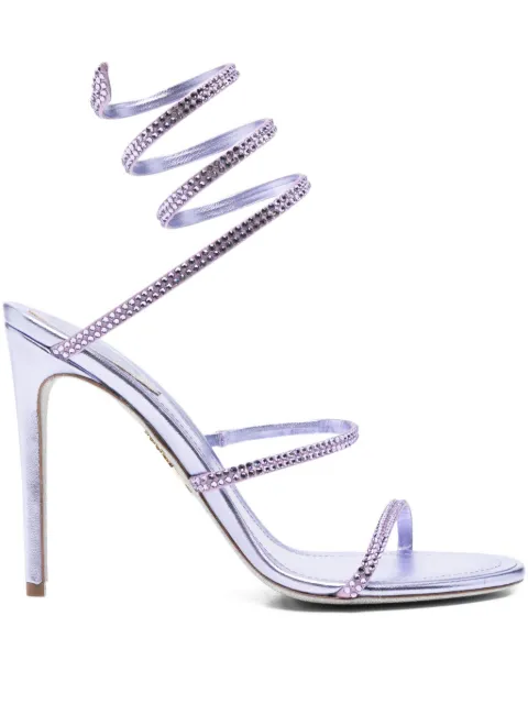 René Caovilla 115mm crystal ankle wrap heeled sandals White C12369105R001W206