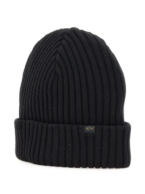 Paul & Shark ribbed logo-label beanie Black 99311018011