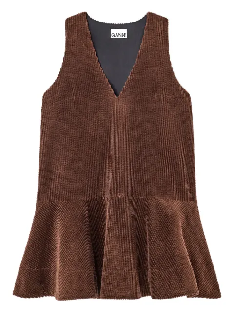 GANNI V-neck corduroy mini dress Brown W0985