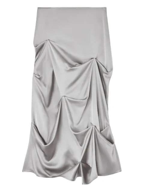 GANNI asymmetrical-hem draped midi skirt Grey W1006