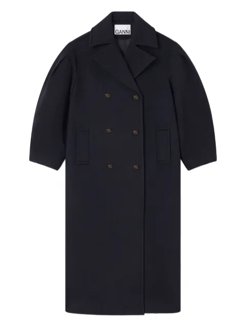 GANNI balloon-sleeves double-breasted coat Blue W0802