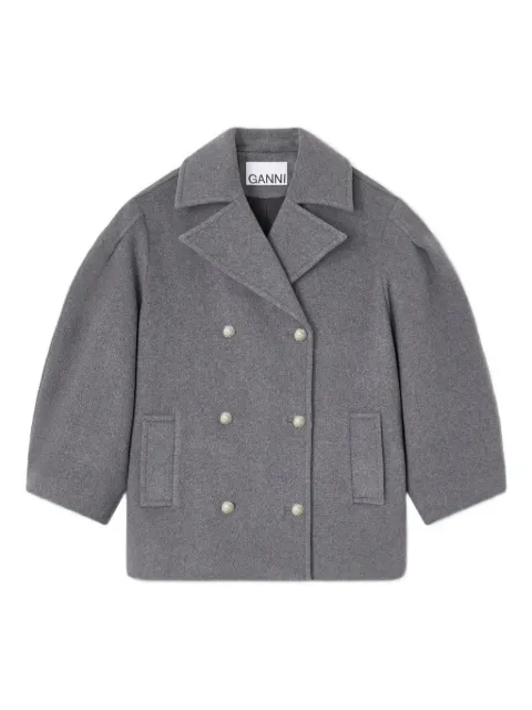 GANNI balloon-sleeves double-breasted coat Grey W0930