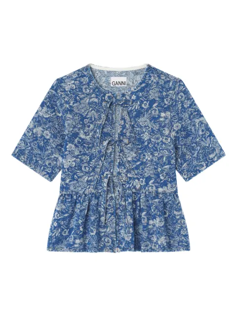 GANNI bow-detailed peplum blouse Blue J1909