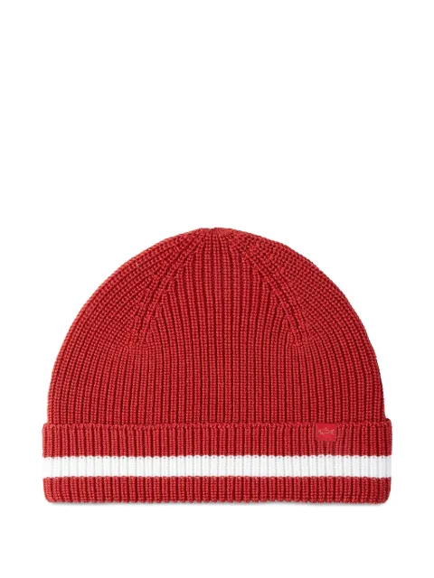 Paul & Shark ribbed striped beanie hat Red 15317161636