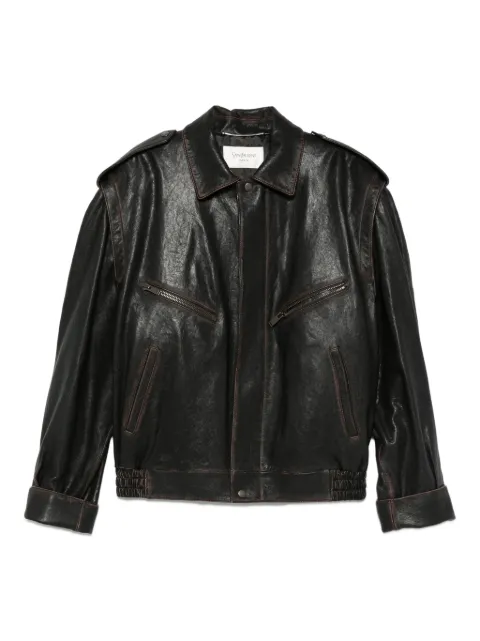Saint Laurent leather zip-fastening jacket Brown 845464YCNX2