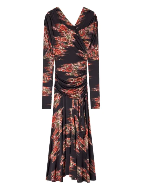 GANNI floral-print ruched midi dress Black T4380