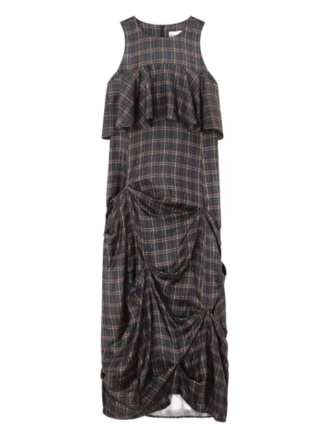 GANNI ruffled checked midi dress Grey W1014