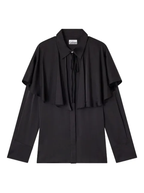 GANNI cape-detail satin shirt Black W0961